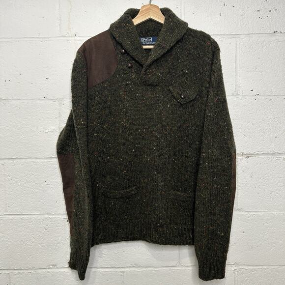 Vintage Polo Ralph Lauren Wool Shawl-Collar Sweater "Green" - Picture 1 of 10